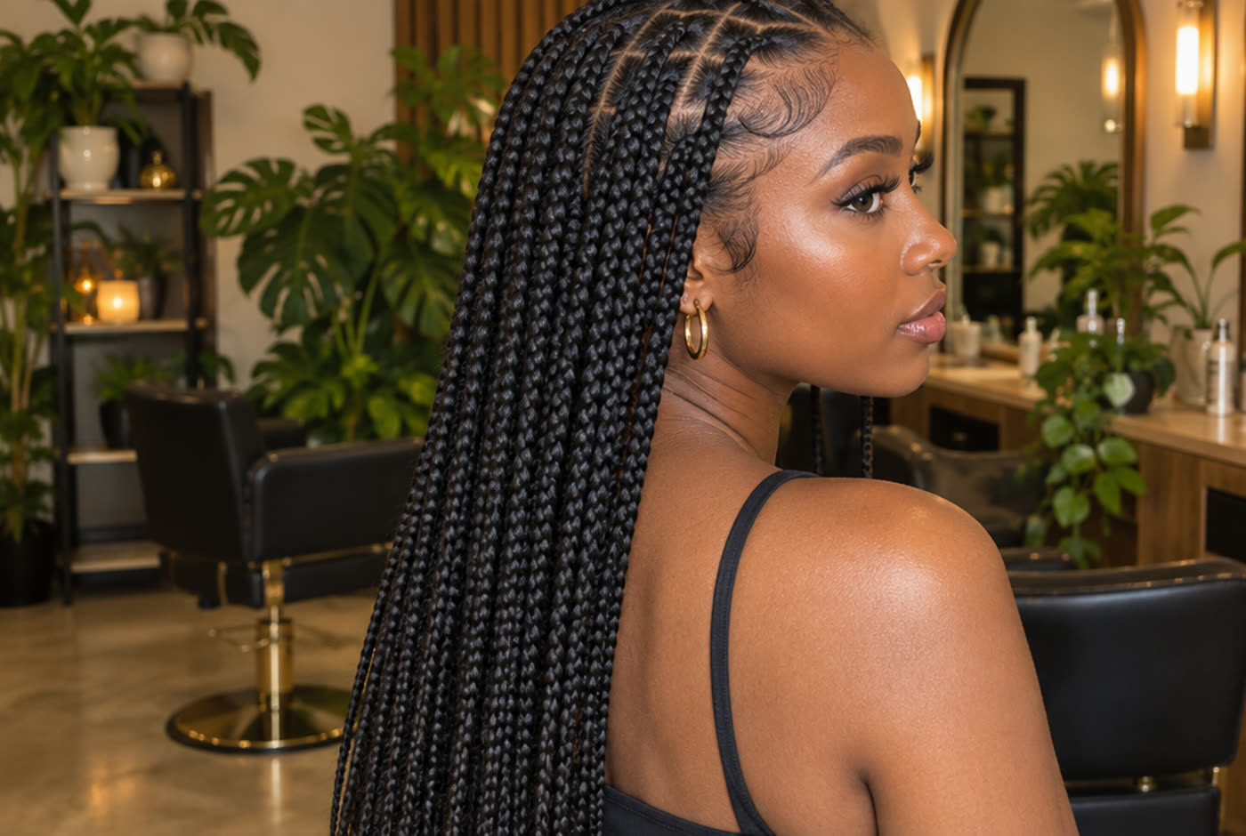 Close up of neat braid parting