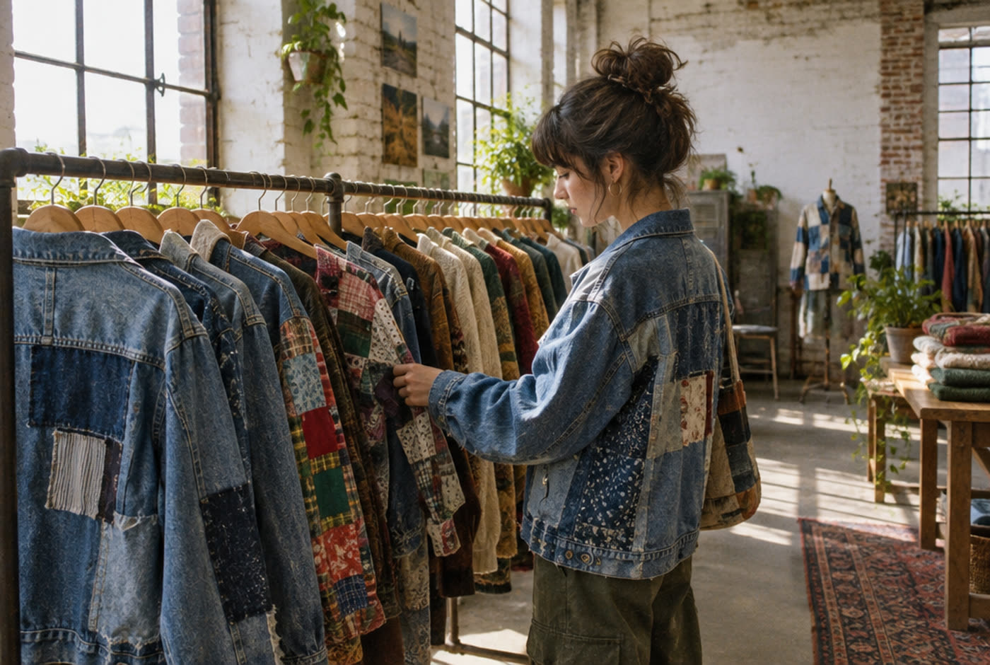 Patchwork denim jacket with cream panels